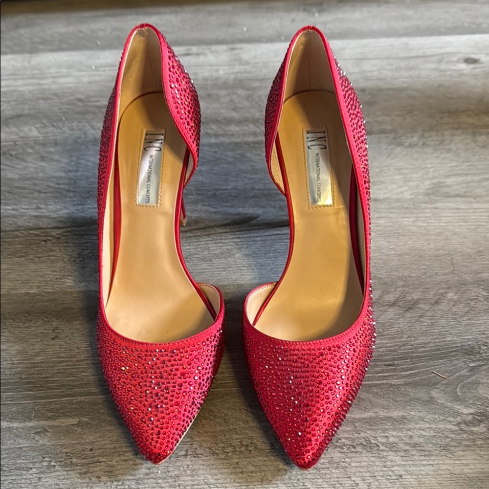 Elegant Red Crystal-Embellished Pumps